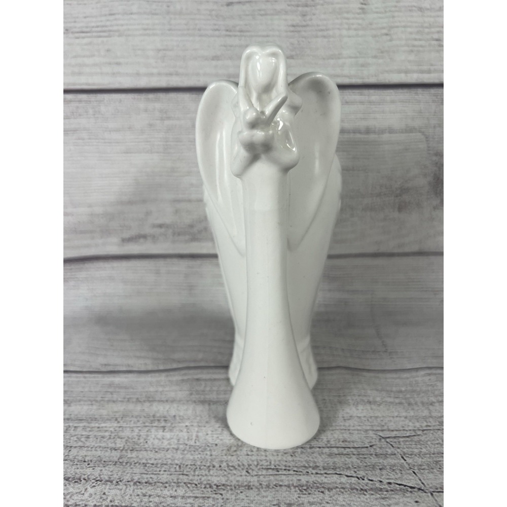 White Porcelain Angel Figure Vase Holding Book 4.75 Inches Tall